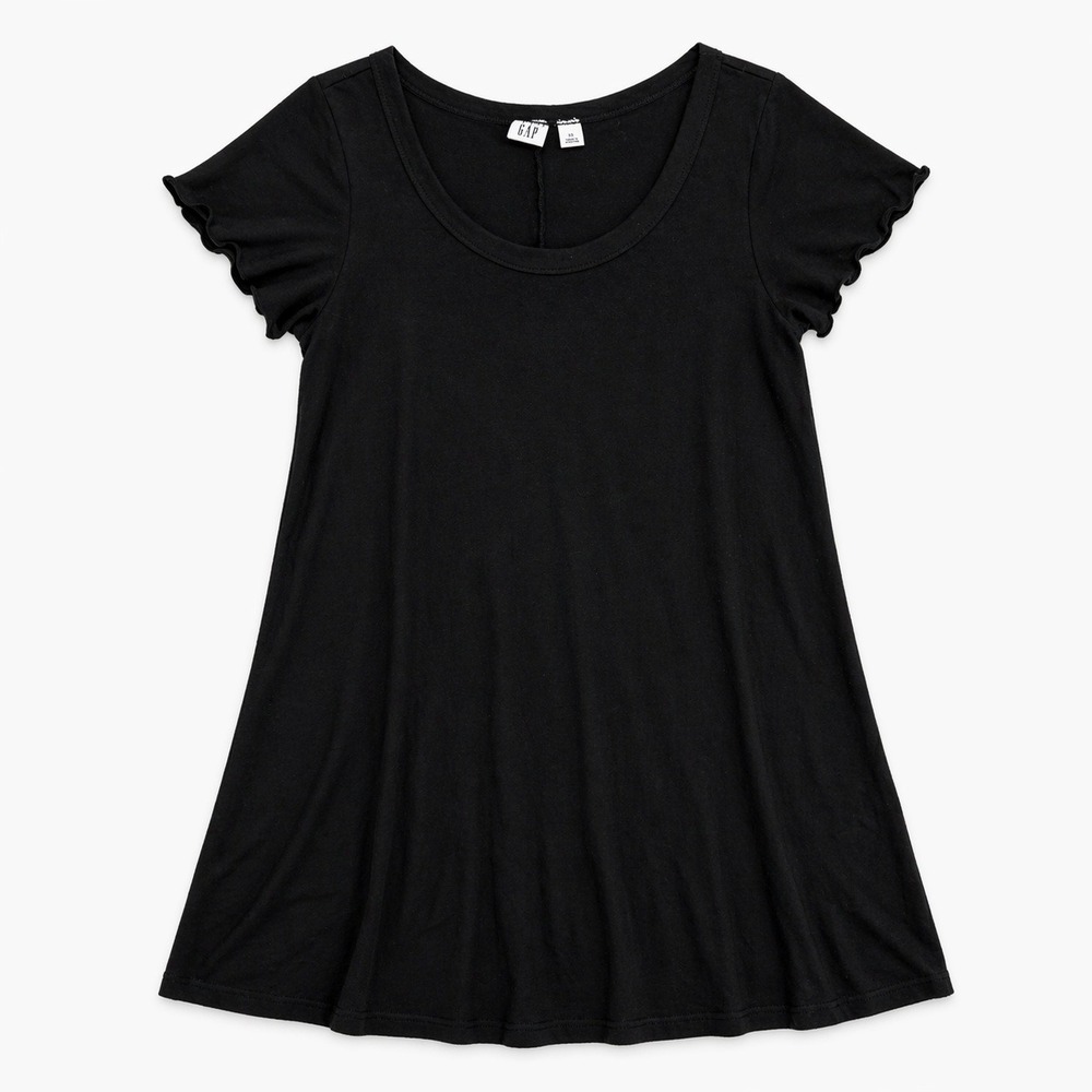Gap Black Flutter Sleeve Scoop Neck T-Shirt Dress XS‎ Cotton Minimalist LBD